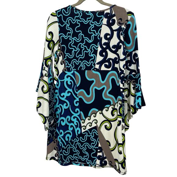 Vintage Vision Y2K Abstract Print Terry Mini Dress Bell Sleeves Size Medium - Picture 3 of 9